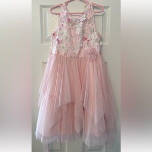 Jona Michelle Girls Size 6 Flower Tulle Dress Pink Floral Layered Dress